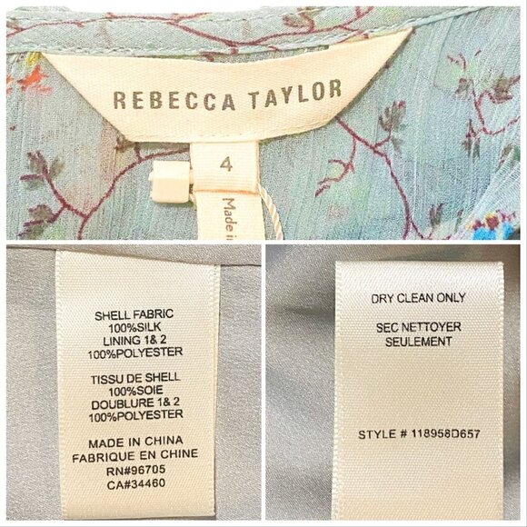 Rebecca Taylor Ruffle Trimmed Floral Vine Silk Mini Dress, in Mint, Size 4, NWT - Picture 4 of 15